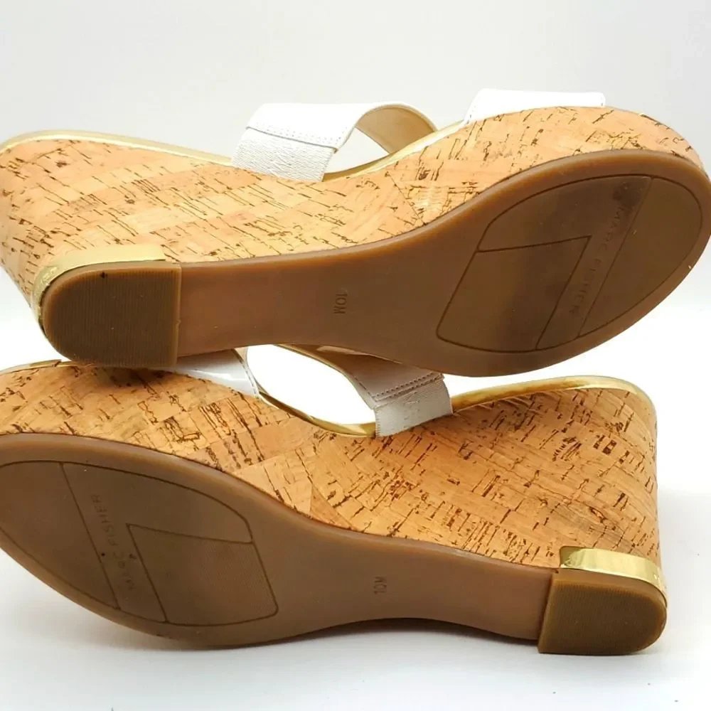 MARC FISHER White and Gold‎ Wedge Sandals. SIZE 10M. S855